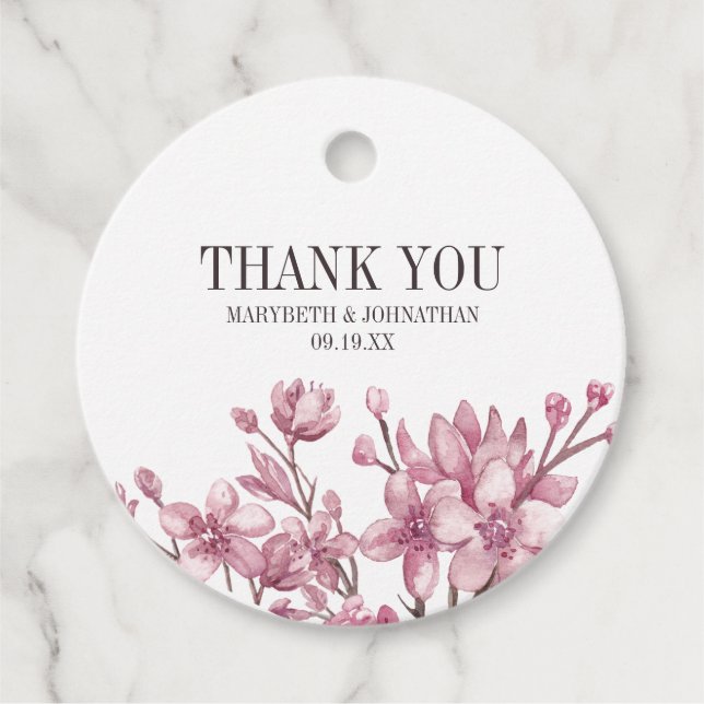 Pink Cherry Blossom Floral Wedding Vielen Dank Geschenkanhänger (Vorderseite)