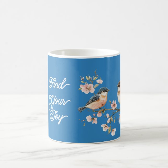 Pink Cherry Blossom Flowers Joy Blue Birds Kaffeetasse (Mittel)