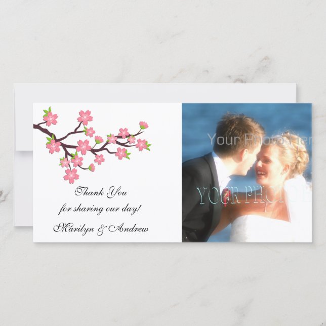 Pink Cherry Blossom Foto-Karte Dankeskarte (Vorderseite)