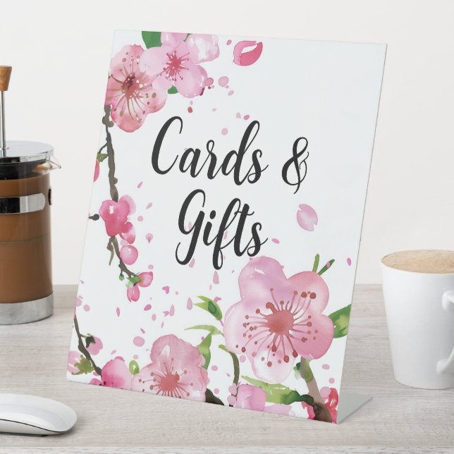 Pink Cherry Blossom Frühling Blumenzettel Sockelschild (In Situ)