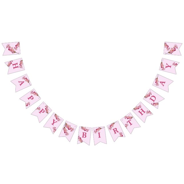 Pink Cherry Blossom Frühlingsblumen Happy Birthday Wimpelkette (Alle)