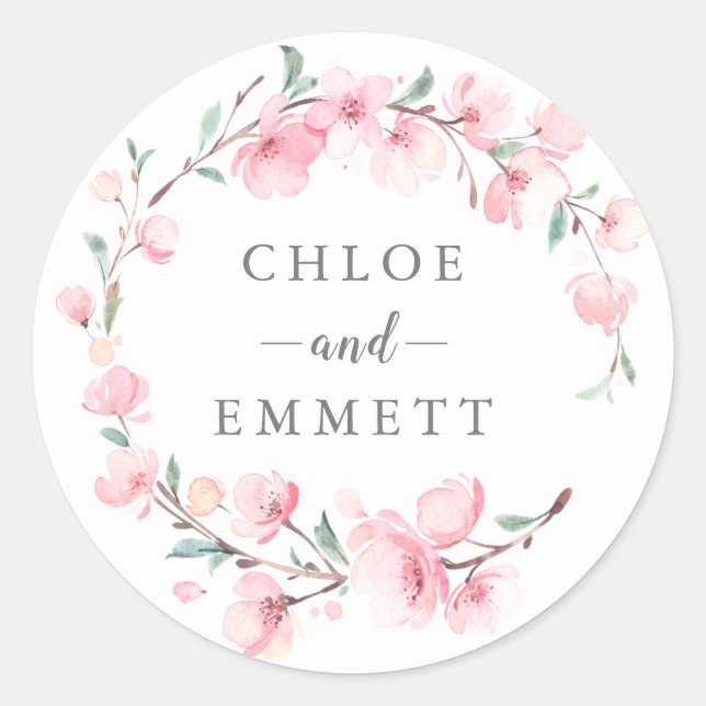 Pink Cherry Blossom Gastgeschenk Hochzeit Runder Aufkleber (Vorderseite)