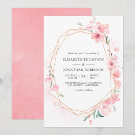 Pink Cherry Blossom Geometric Spring Wedding Einladung
