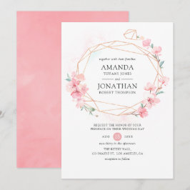 Pink Cherry Blossom Geometric Spring Wedding Einladung