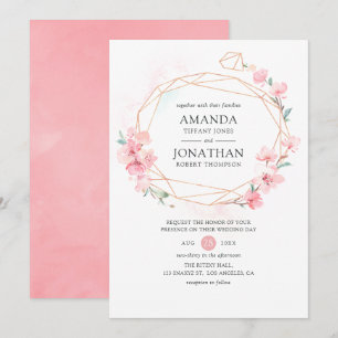 Pink Cherry Blossom Geometric Spring Wedding Einladung