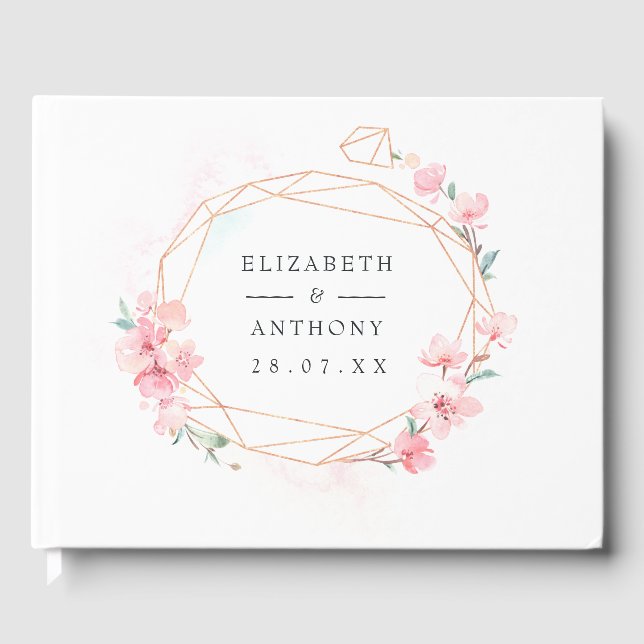 Pink Cherry Blossom Geometric Spring Wedding Gästebuch (Vorderseite)