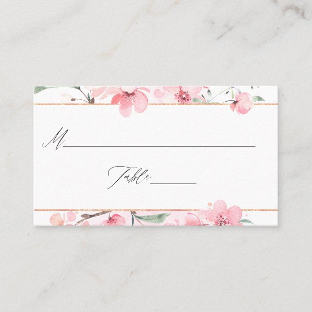 Pink Cherry Blossom Geometric Spring Wedding Platzkarte (Vorderseite)