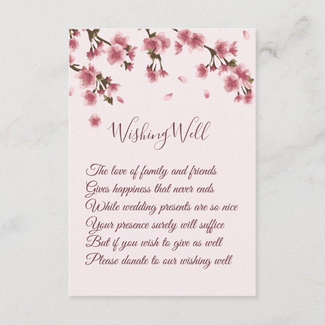 Pink Cherry Blossom Hochzeit wünscht Brunnen Karte (Vorderseite)