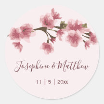Pink Cherry Blossom Hochzeitskleber