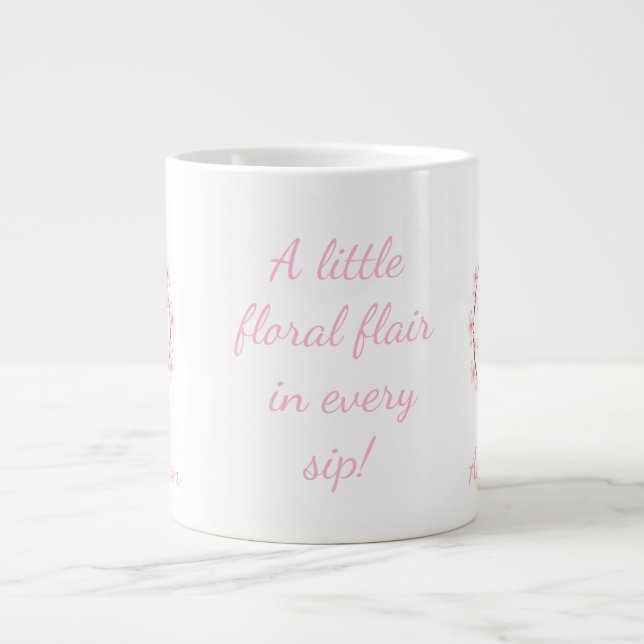 Pink Cherry Blossom Initial Feminine Blumenstrauß Jumbo-Tasse (Vorderseite)