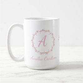 Pink Cherry Blossom Initial Feminine Blumenstrauß Kaffeetasse