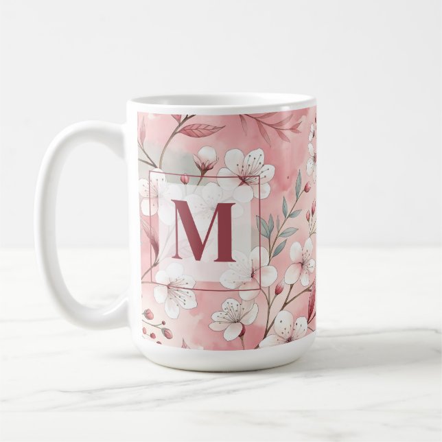 Pink cherry blossom monogram kaffeetasse (Links)