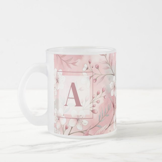 Pink cherry blossom monogram mattglastasse (Links)