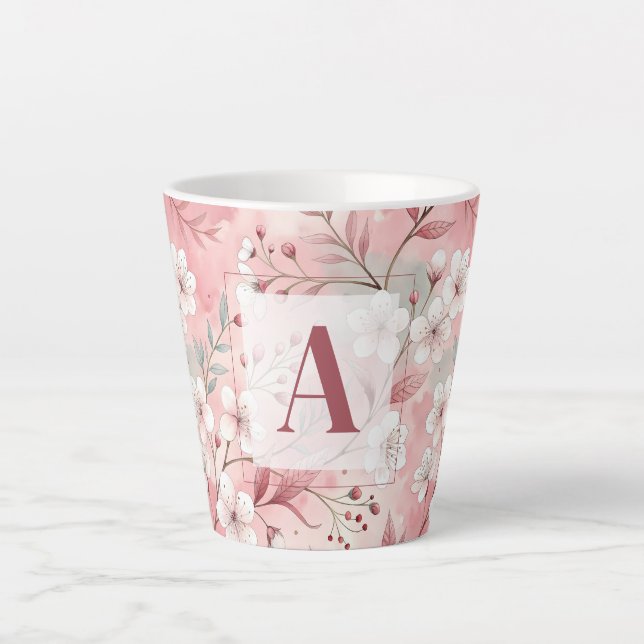 Pink cherry blossom monogram milchtasse (Vorderseite)