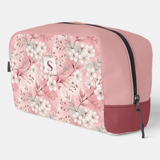 Pink cherry blossom monogram waschbeutel (Rechte Ecke)