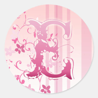 Pink Cherry Blossom Monogramm E Aufkleber