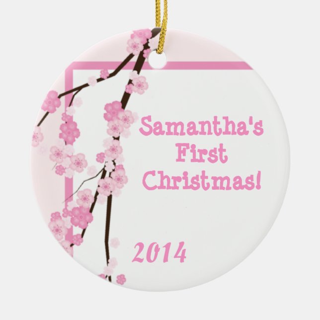 Pink Cherry Blossom Personalisierter Name Ornament (Vorne)
