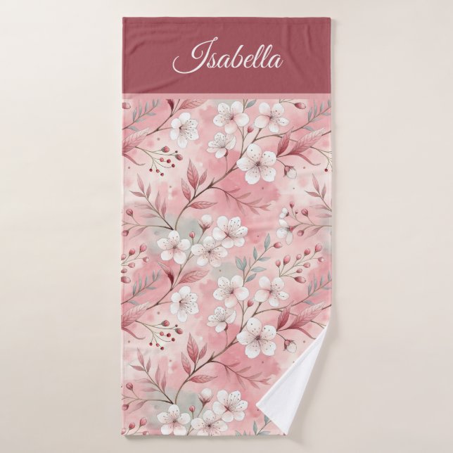 Pink cherry blossom Personalized Badhandtuch Set (Badehandtuch)