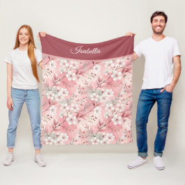 Pink cherry blossom Personalized Fleecedecke