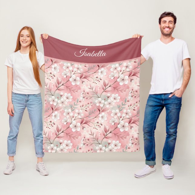 Pink cherry blossom Personalized Fleecedecke (Beispiel)