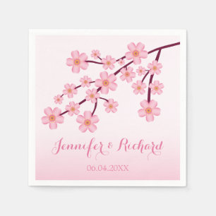 Pink Cherry Blossom Sakura mit Namen Hochzeit Serviette