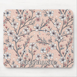 Pink Cherry Blossom Sakura Muster auf Pink (1) Mousepad