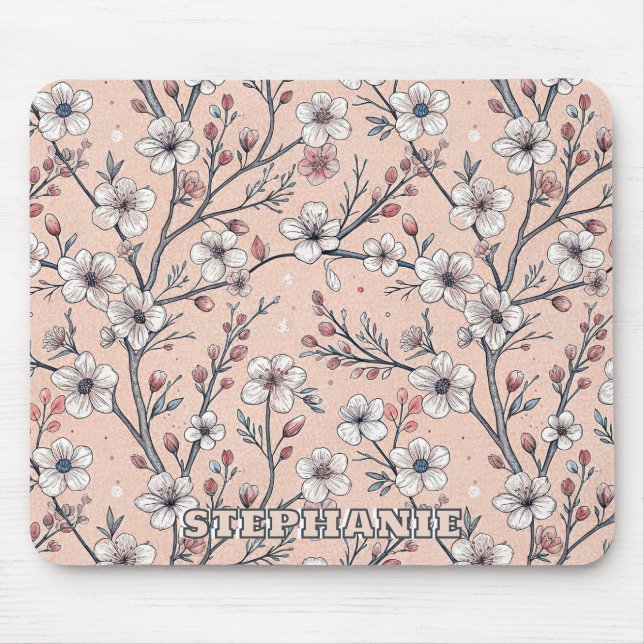 Pink Cherry Blossom Sakura Muster auf Pink (1) Mousepad (Vorne)