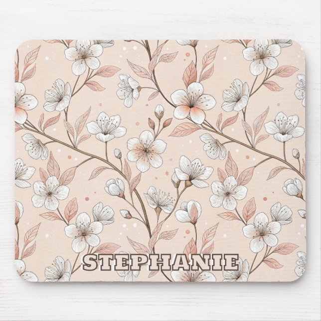 Pink Cherry Blossom Sakura Muster auf Pink (2) Mousepad (Vorne)