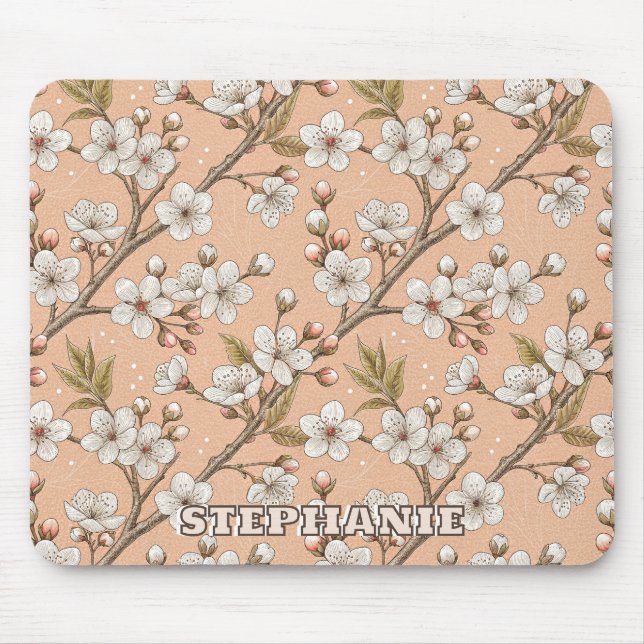 Pink Cherry Blossom Sakura Muster auf Pink (3) Mousepad (Vorne)
