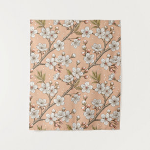 Pink Cherry Blossom Sakura Muster auf Pink (3) Wandteppich