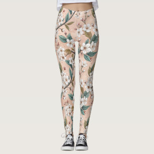 Pink Cherry Blossom Sakura Muster auf Pink (4) Leggings