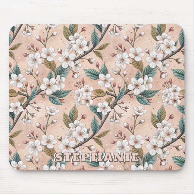 Pink Cherry Blossom Sakura Muster auf Pink (4) Mousepad (Vorne)