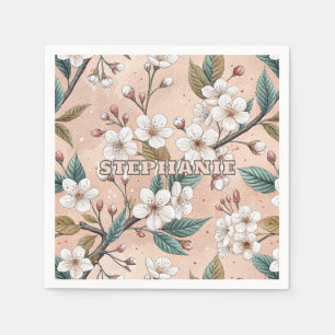 Pink Cherry Blossom Sakura Muster auf Pink (4) Serviette