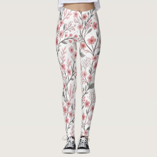Pink Cherry Blossom Sakura Muster auf Weiß (1) Leggings