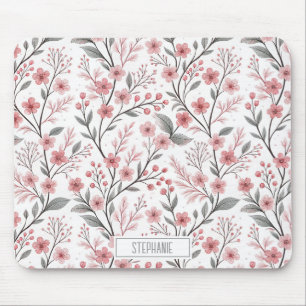 Pink Cherry Blossom Sakura Muster auf Weiß (1) Mousepad