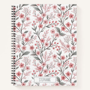 Pink Cherry Blossom Sakura Muster auf Weiß (1) Notizbuch