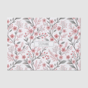 Pink Cherry Blossom Sakura Muster auf Weiß (1) Seidenpapier