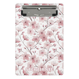 Pink Cherry Blossom Sakura Muster auf Weiß (2) Mini Klemmbrett