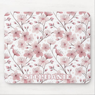 Pink Cherry Blossom Sakura Muster auf Weiß (2) Mousepad