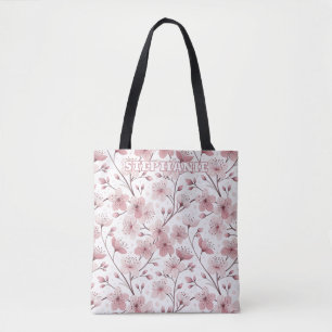 Pink Cherry Blossom Sakura Muster auf Weiß (2) Tasche