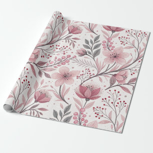 Pink Cherry Blossom Sakura Muster auf Weiß (3) Geschenkpapier