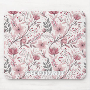 Pink Cherry Blossom Sakura Muster auf Weiß (3) Mousepad