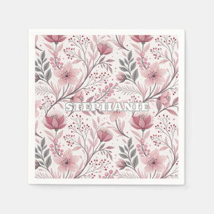 Pink Cherry Blossom Sakura Muster auf Weiß (3) Serviette