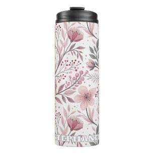 Pink Cherry Blossom Sakura Muster auf Weiß (3) Thermosbecher