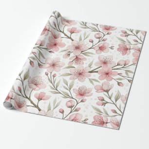 Pink Cherry Blossom Sakura Muster auf Weiß (5) Geschenkpapier