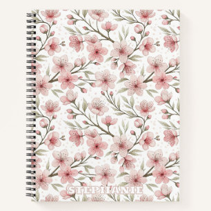 Pink Cherry Blossom Sakura Muster auf Weiß (5) Notizbuch