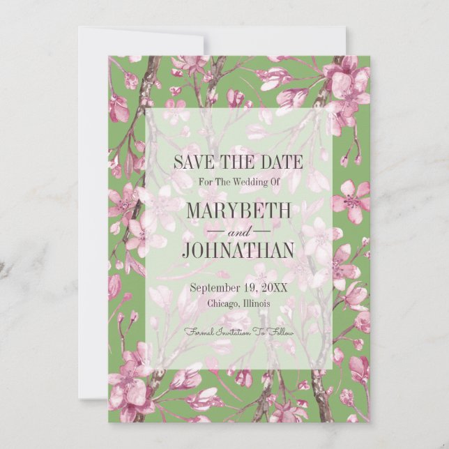 Pink Cherry Blossom Save the Date Karte (Vorderseite)