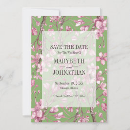 Pink Cherry Blossom Save the Date Karte