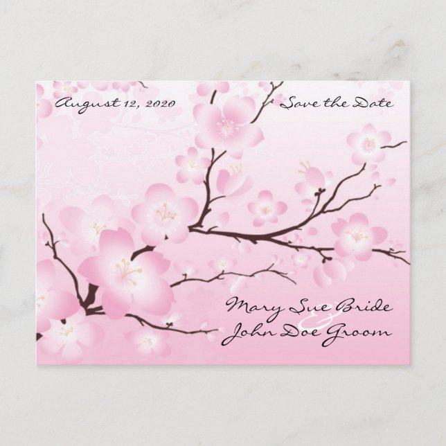 Pink Cherry Blossom Save the Date Postkarten (Vorderseite)