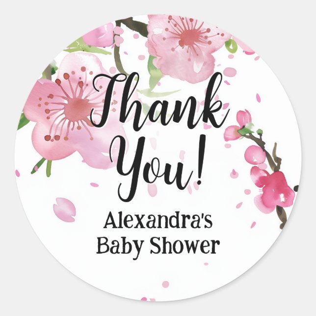 Pink Cherry Blossom Spring Floral Girl Babydusche Runder Aufkleber (Vorderseite)